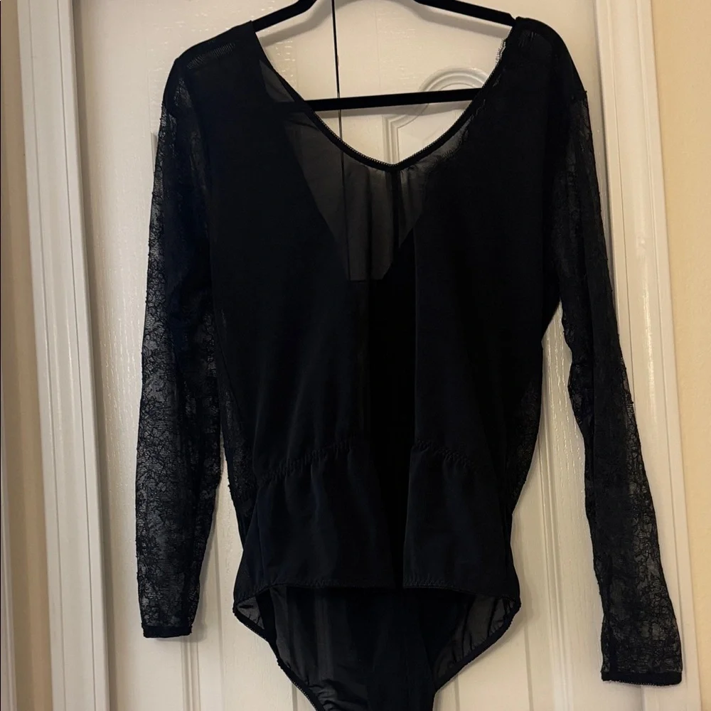 Cacique Sexy Women's Black Lace Long-Sleeve Bodysuit